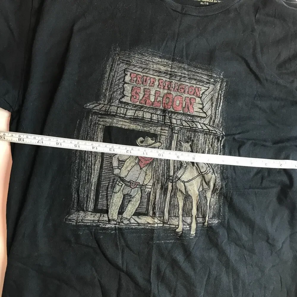 True Religion Saloon Graphic Shirt Mens Size XL Black Short Sleeve Cotton